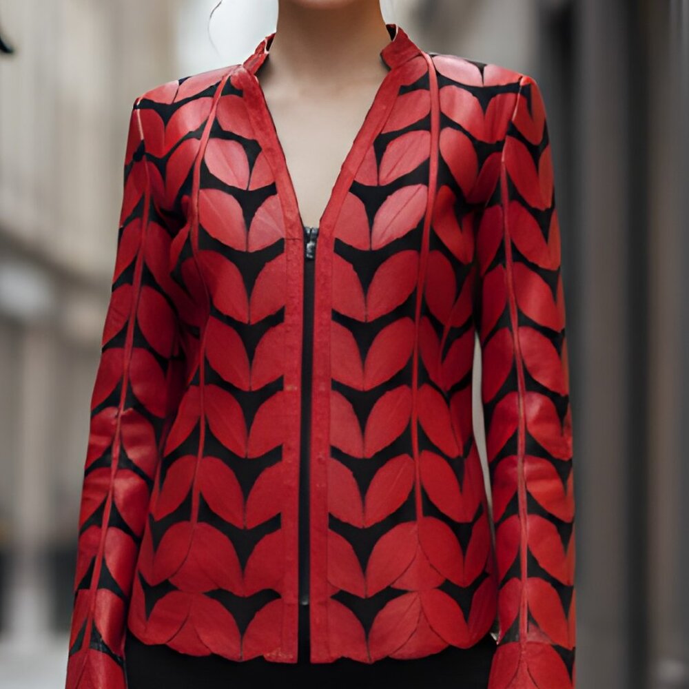 Shirt Women Sheer Top Blouse Jacket Leather Outfit Handmade Leaf Pattern